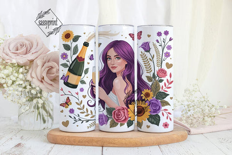 Floral Champagne Woman 20oz Tumbler Wrap Sublimation sassyprint 