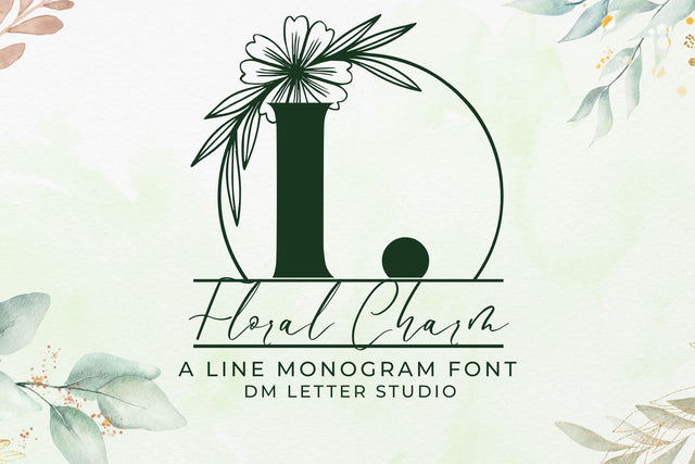 Floral Charm Line Monogram Font Dm Letter Studio 