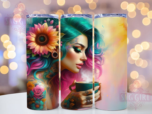 Floral Chic Caffeine Queen Tumbler, Caffeine Queen Wrap, 20oz Tumbler Sublimation, Feminine Coffee Design, Floral Brew Tumbler, Chic Espresso Wrap, Coffee Lover Sublimation Sublimation SvggirlplusArt 