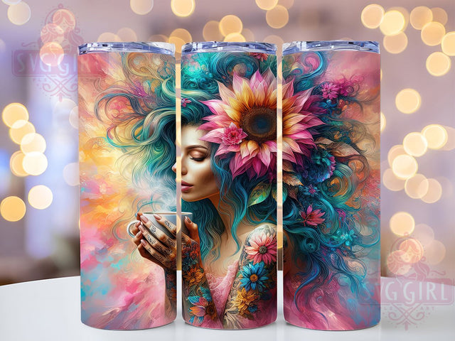 Floral Chic Caffeine Queen Tumbler, Caffeine Queen Wrap, 20oz Tumbler Sublimation, Feminine Coffee Design, Floral Brew Tumbler, Chic Espresso Wrap, Coffee Lover Sublimation Sublimation SvggirlplusArt 