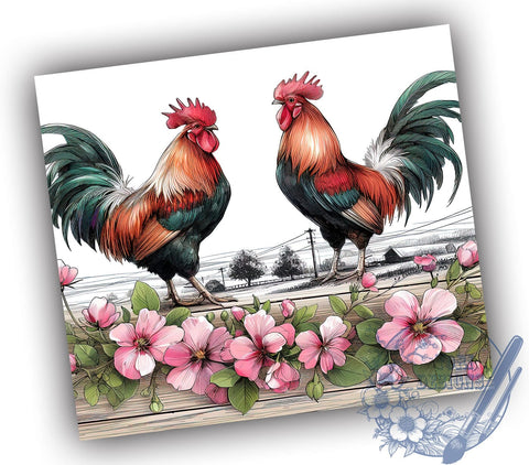 Floral Chicken 20oz Skinny Tumbler, Watercolor Chickens Tumbler Png, Straight & Tapered Tumbler Wrap, Instant Digital Download Sublimation ToriDesigns 