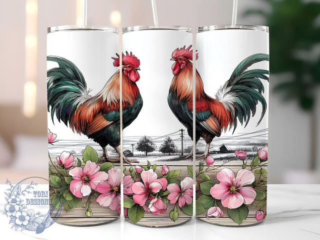Floral Chicken 20oz Skinny Tumbler, Watercolor Chickens Tumbler Png, Straight & Tapered Tumbler Wrap, Instant Digital Download Sublimation ToriDesigns 