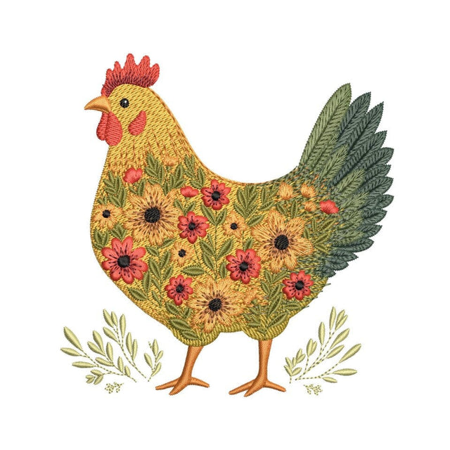 Floral Chicken Embroidery Design Floral Farm Bird Machine Embroidery File 3 sizes Instant Download Embroidery/Applique DESIGNS Nino Nadaraia 