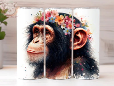 Floral Chimpanzee Monkey 20oz Tumbler Png, Cute Monkey Sublimation Design, Digital, Digital Download PNG Sublimation Lara' s Designs 