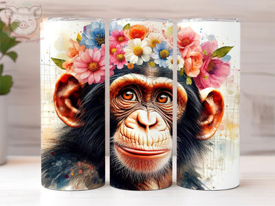Floral Chimpanzee Monkey 20oz Tumbler Png, Cute Monkey Sublimation Design, Digital, Digital Download PNG Sublimation Lara' s Designs 