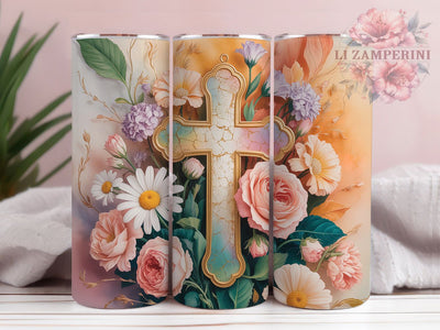 Floral Christian Cross 20oz Tumbler, Floral Faith, Religious Theme, Scripture Design, Inspirational Wrap, 20oz Tumbler, PNG File Sublimation Li Zamperini 