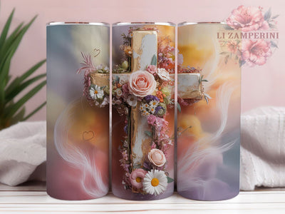 Floral Christian Cross 20oz Tumbler, Floral Faith, Religious Theme, Scripture Design, Inspirational Wrap, 20oz Tumbler, PNG File Sublimation Li Zamperini 