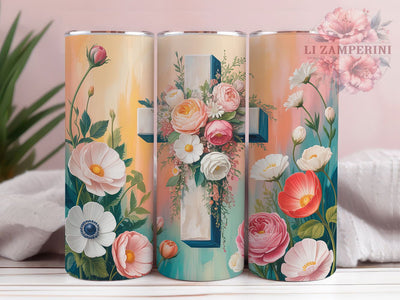 Floral Christian Cross 20oz Tumbler, Floral Faith, Religious Theme, Scripture Design, Inspirational Wrap, 20oz Tumbler, PNG File Sublimation Li Zamperini 