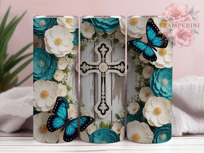 Floral Christian Cross Faith 20oz Tumbler, Floral Design, Faith Theme, 20oz Wrap, Sublimation Design, Religious Style, PNG File Sublimation Li Zamperini 