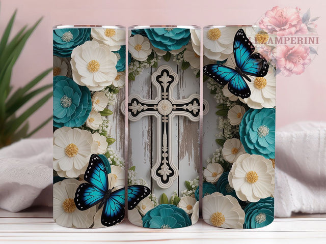 Floral Christian Cross Faith 20oz Tumbler, Floral Design, Faith Theme, 20oz Wrap, Sublimation Design, Religious Style, PNG File Sublimation Li Zamperini 