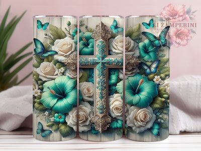 Floral Christian Cross Faith 20oz Tumbler, Floral Design, Faith Theme, 20oz Wrap, Sublimation Design, Religious Style, PNG File Sublimation Li Zamperini 