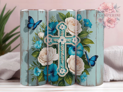 Floral Christian Cross Faith 20oz Tumbler, Floral Design, Faith Theme, 20oz Wrap, Sublimation Design, Religious Style, PNG File Sublimation Li Zamperini 