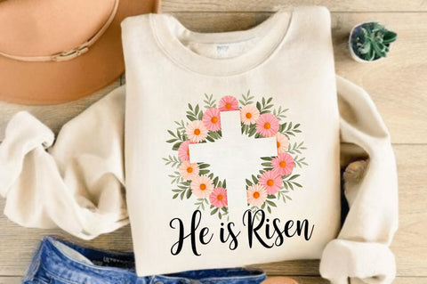 Floral Christian Easter Cross PNG, He Is Risen PNG, Easter Floral PNG, Christian Easter PNG, Easter Eggs PNG, Happy Easter PNG, Preppy Easter PNG, Easter PNG, Bible Verse PNG Sublimation Regulrcrative 