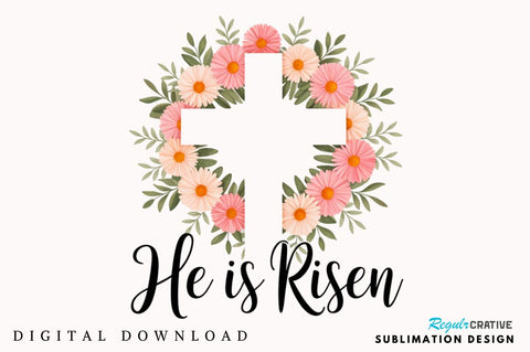 Floral Christian Easter Cross PNG, He Is Risen PNG, Easter Floral PNG, Christian Easter PNG, Easter Eggs PNG, Happy Easter PNG, Preppy Easter PNG, Easter PNG, Bible Verse PNG Sublimation Regulrcrative 