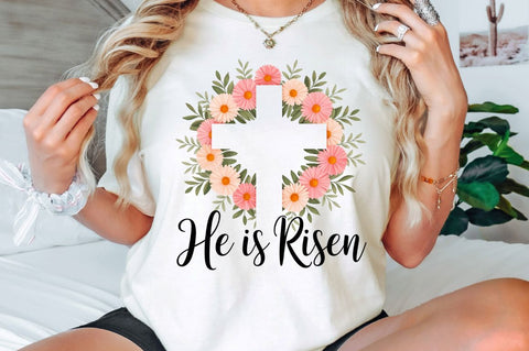 Floral Christian Easter Cross PNG, He Is Risen PNG, Easter Floral PNG, Christian Easter PNG, Easter Eggs PNG, Happy Easter PNG, Preppy Easter PNG, Easter PNG, Bible Verse PNG Sublimation Regulrcrative 