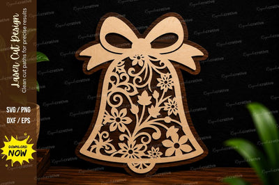 Floral Christmas Bell Laser Cut SVG Design SVG Regulrcrative 
