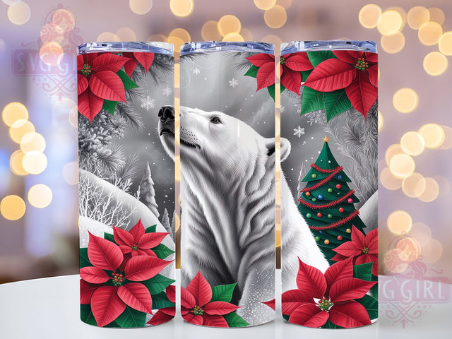 Floral Christmas Polar Bear Tumbler, Floral Holiday Sublimation Design, Winter Polar Bear Tumbler Wrap, 20oz Skinny Tumbler Wrap, Cute Polar Bear Christmas Wrap, Festive Holiday Drinkware, Merry Christmas Fl Sublimation SvggirlplusArt 