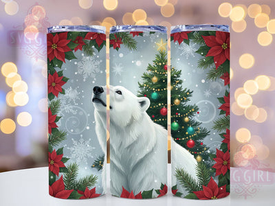 Floral Christmas Polar Bear Tumbler, Floral Holiday Sublimation Design, Winter Polar Bear Tumbler Wrap, 20oz Skinny Tumbler Wrap, Cute Polar Bear Christmas Wrap, Festive Holiday Drinkware, Merry Christmas Fl Sublimation SvggirlplusArt 