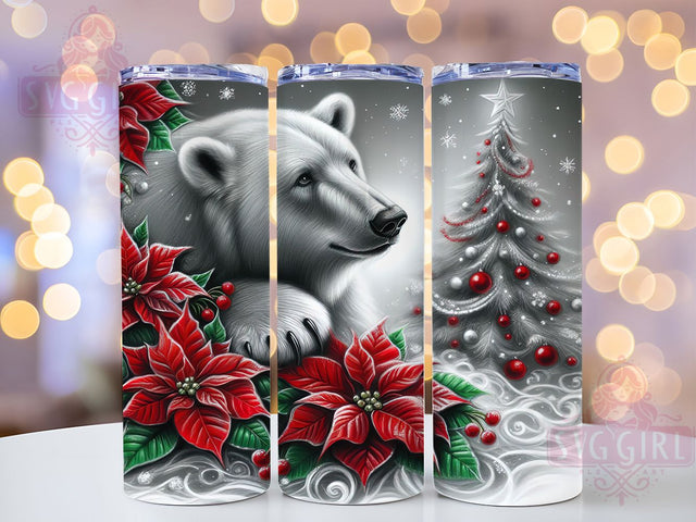 Floral Christmas Polar Bear Tumbler, Floral Holiday Sublimation Design, Winter Polar Bear Tumbler Wrap, 20oz Skinny Tumbler Wrap, Cute Polar Bear Christmas Wrap, Festive Holiday Drinkware, Merry Christmas Fl Sublimation SvggirlplusArt 