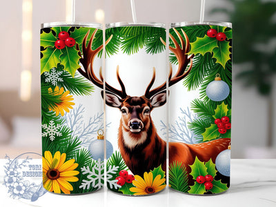 Floral Christmas Reindeer Tumbler, Floral Reindeer Wrap, Festive Holiday Mug Design, Sublimation Wrap, Winter Drinkware, Christmas Gift Idea, Elegant Reindeer Cup Sublimation ToriDesigns 