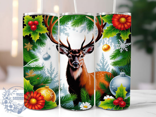 Floral Christmas Reindeer Tumbler, Floral Reindeer Wrap, Festive Holiday Mug Design, Sublimation Wrap, Winter Drinkware, Christmas Gift Idea, Elegant Reindeer Cup Sublimation ToriDesigns 