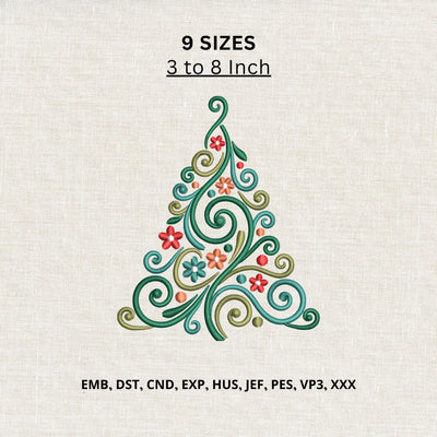 Floral Christmas Tree Machine Embroidery Design – Swirl Christmas Tree Embroidery File Embroidery/Applique DESIGNS PatternFeed8 