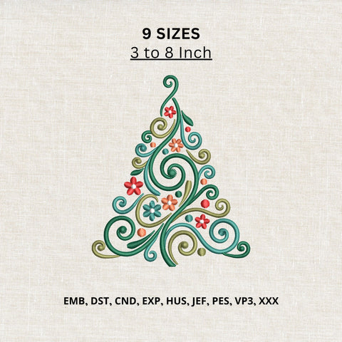 Floral Christmas Tree Machine Embroidery Design – Swirl Christmas Tree Embroidery File Embroidery/Applique DESIGNS PatternFeed8 