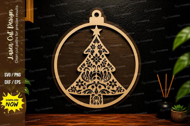 Floral Christmas Tree Ornament Laser Cut SVG SVG Regulrcrative 
