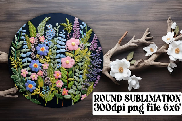 Floral Circle Decor for Sublimation - 3D Embroidery Flowers, Round Ornaments, Circle, Keychain, Car Coaster Sublimation afrosvg 