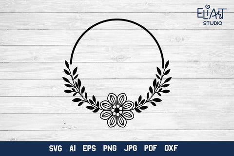 Floral Circle Frame, Flower Round Monogram Frame. SVG Elinorka 