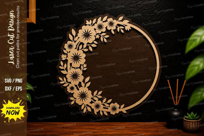 Floral Circle Frame Laser Cut SVG Flower Border Decor SVG Regulrcrative 