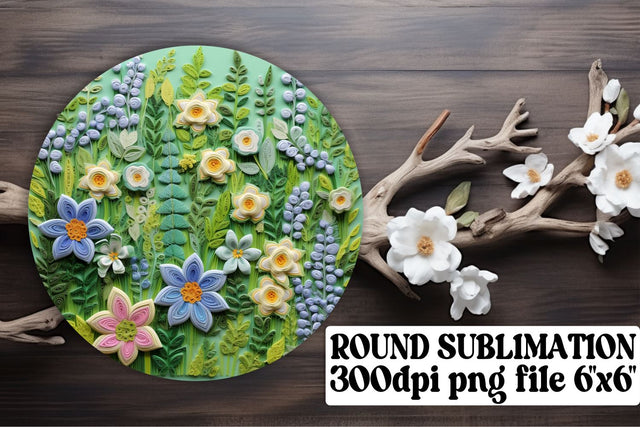 Floral Circle Ornaments - 3D Embroidery, Round Ornaments, Circle, Keychain, Car Coaster Sublimation afrosvg 