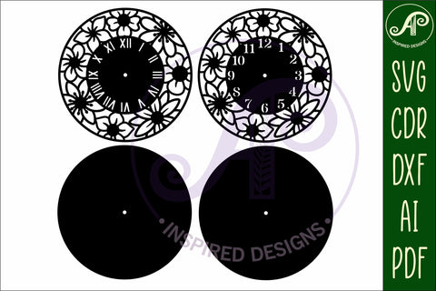 Floral clock wall clock laser cut files SVG APInspireddesigns 