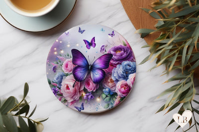 Floral Coaster - Butterfly Round Coaster Sublimation Sublimation BijouBay 