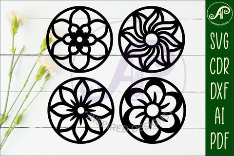 Floral Coasters, laser cut out flower coaster d2 SVG APInspireddesigns 