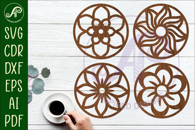 Floral Coasters, laser cut out flower coaster d2 SVG APInspireddesigns 