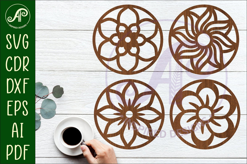 Floral Coasters, laser cut out flower coaster d2 SVG APInspireddesigns 