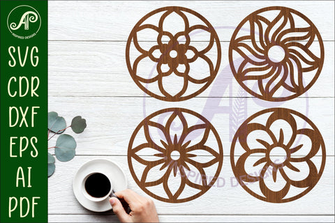 Floral Coasters, laser cut out flower coaster d2 SVG APInspireddesigns 