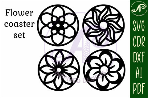 Floral Coasters, laser cut out flower coaster d2 SVG APInspireddesigns 