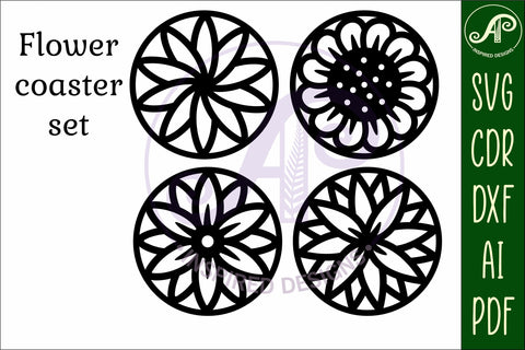 Floral Coasters, laser cut out flower coaster d3 SVG APInspireddesigns 