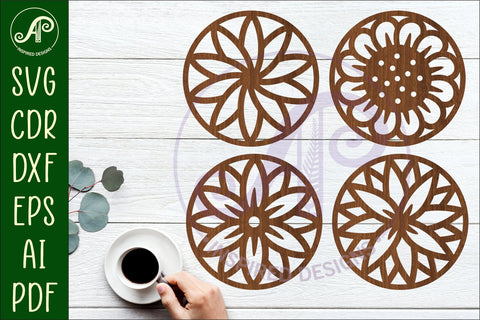 Floral Coasters, laser cut out flower coaster d3 SVG APInspireddesigns 