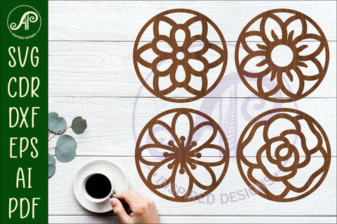 Floral Coasters, laser cut out flower coaster d4 SVG APInspireddesigns 