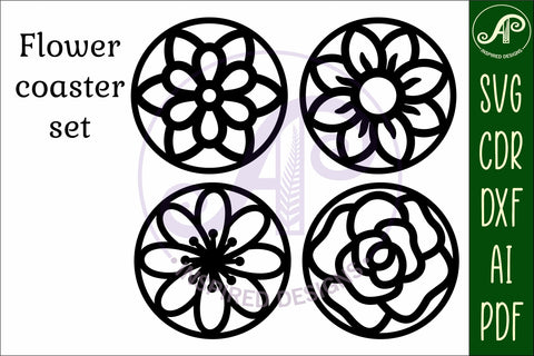 Floral Coasters, laser cut out flower coaster d4 SVG APInspireddesigns 
