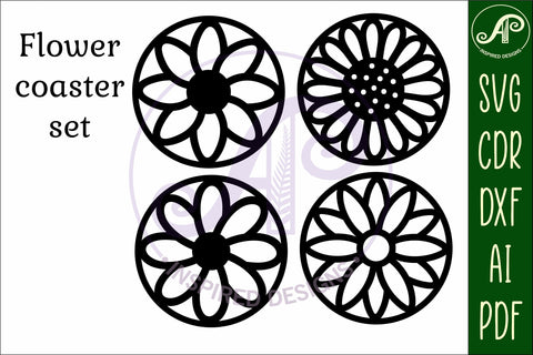 Floral Coasters, laser cut out flower coaster d5 SVG APInspireddesigns 