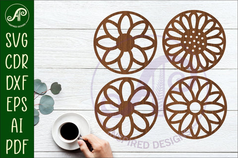 Floral Coasters, laser cut out flower coaster d5 SVG APInspireddesigns 