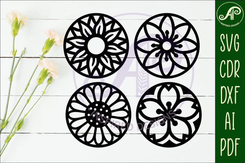 Floral Coasters, laser cut out flower coaster SVG APInspireddesigns 