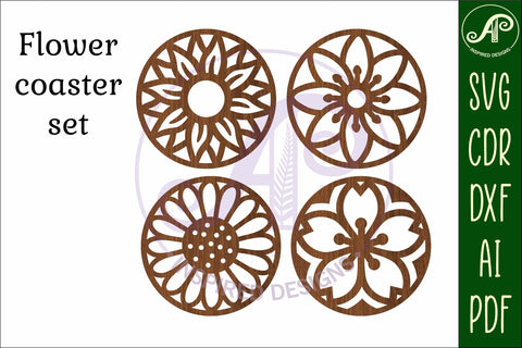 Floral Coasters, laser cut out flower coaster SVG APInspireddesigns 