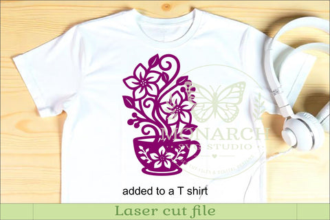 Floral Coffee Cup Wall Art SVG, Kitchen Decor Laser Cut File SVG APInspireddesigns 