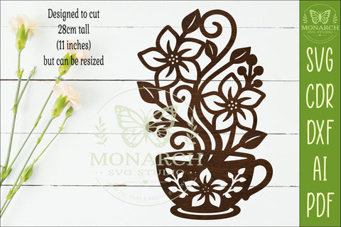 Floral Coffee Cup Wall Art SVG, Kitchen Decor Laser Cut File SVG APInspireddesigns 
