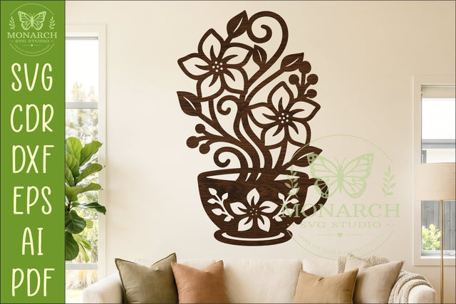 Floral Coffee Cup Wall Art SVG, Kitchen Decor Laser Cut File SVG APInspireddesigns 